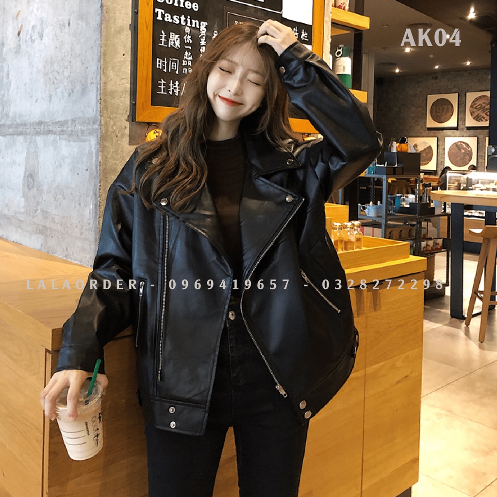 Áo khoác da form rộng khóa kéo 2 túi chắc chắn AK04 - LALA ORDER