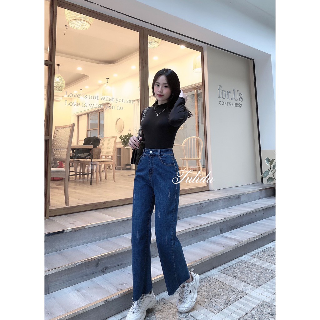 Quần Jean Ống Rộng "Uri Jeans" Tulidu, Ống Đứng Rộng Chất Co Giãn Vải Cotton Jeans Cao Cấp [S90] | BigBuy360 - bigbuy360.vn