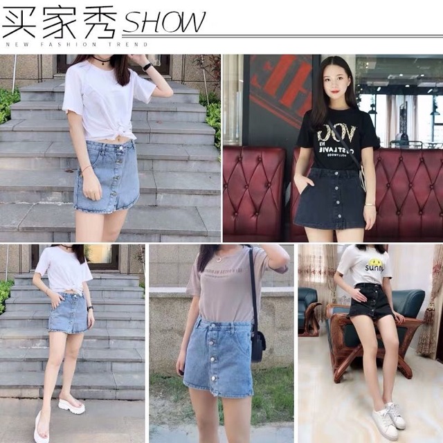Quần jean váy ngắn nữ mùa hè váy eo cao a-line váy ngắn ngực lỏng và mỏng sinh viên Hàn Quốc nhỏ