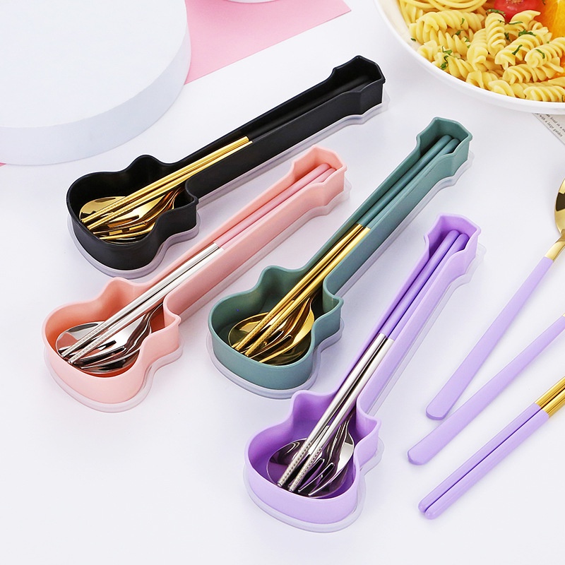 Bộ Muỗng Đũa Nĩa Bằng Thép Không Gỉ 304 Hình Đàn Guitar