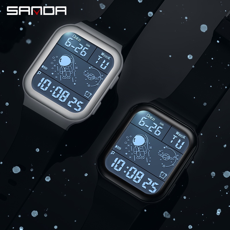 Đồng hồ đeo tay SANDA 6052-8 điện tử chống thấm nước có đèn LED phong cách thể thao dành cho nam