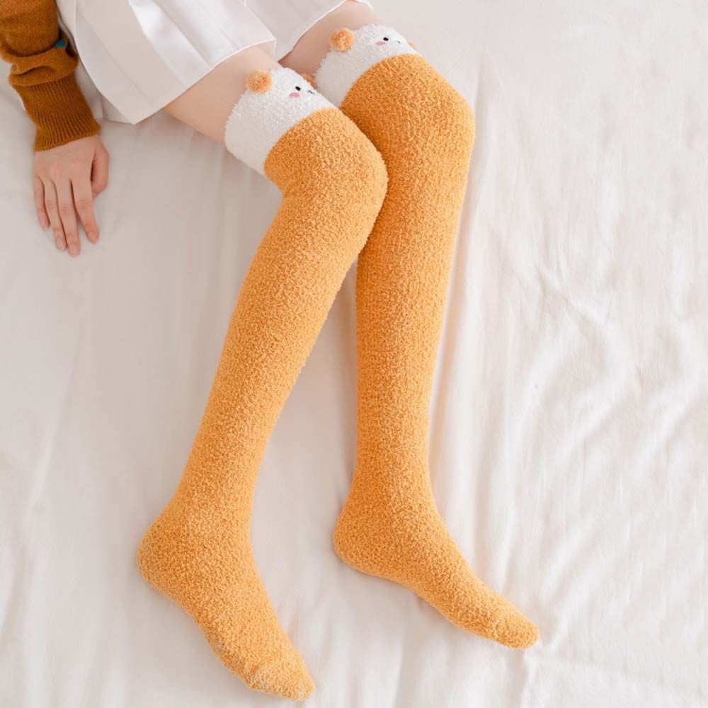 Vớ dài tới gối co giãn bằng vải lông cừu san hô hình gấu trúc dễ thương thoải mái phong cách Nhật Bản cho nữ sinh
