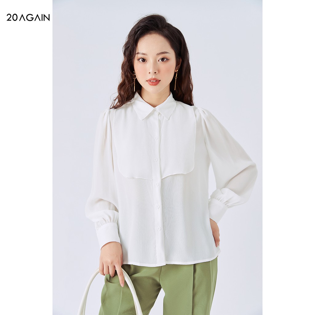 Áo sơ mi nữ dài tay cổ đức 20AGAIN, thiết kế công sở, 3 màu đủ size ASA1645