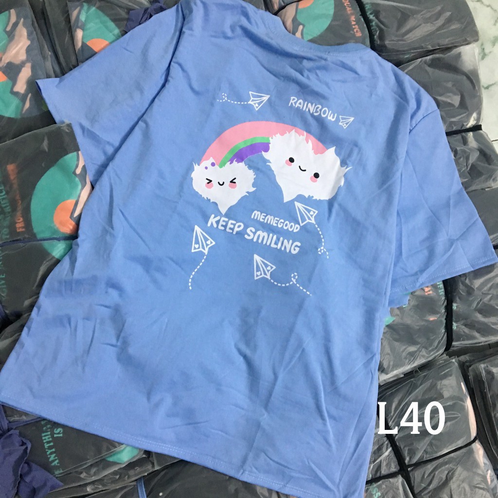 Áo thun 𝑭𝒓𝒆𝒆𝒔𝒉𝒊𝒑 Áo phông form rộng dáng Unisex L40, mặc lớp, nhóm, cặp in hình MÂY CẦU VỒNG KEEP SMILING.