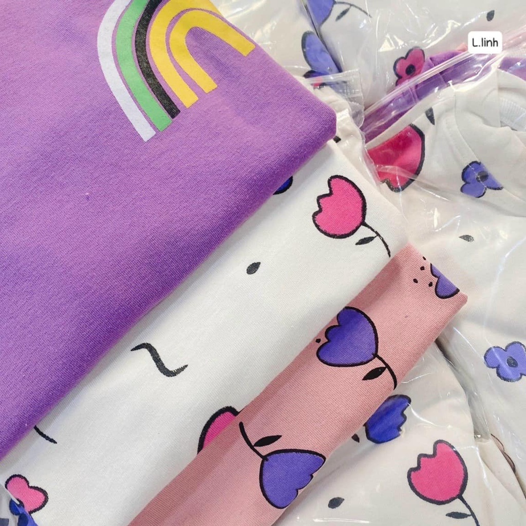Độ bộ bé gái Combo 3 bộ hoa tim cầu vồng chất cotton 4 chiều co giãn thấm hút tốt