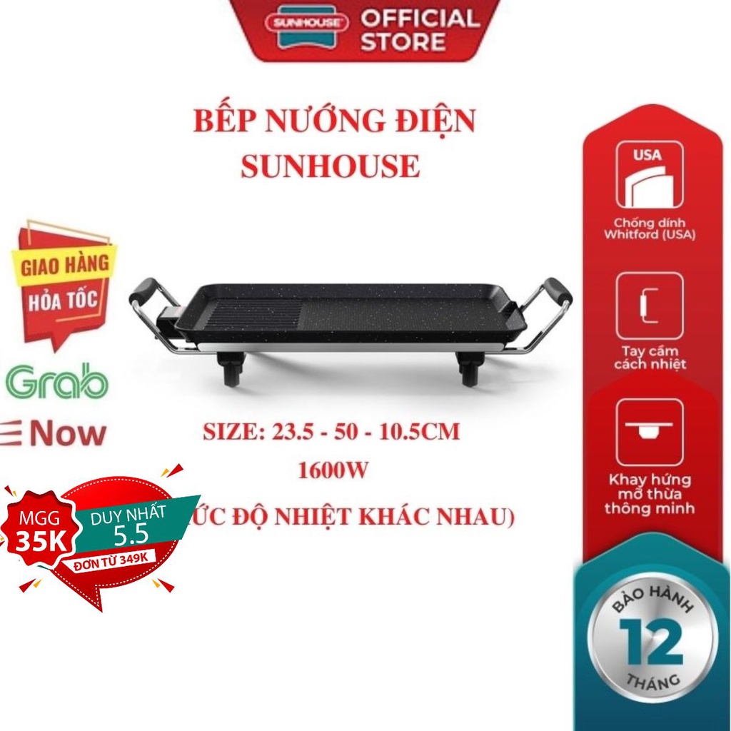 Bếp nướng điện không khói SUNHOUSE  1500W  bếp nướng đồ ăn dễ dàng tháo lắp vệ sinh sau khi sử dụng