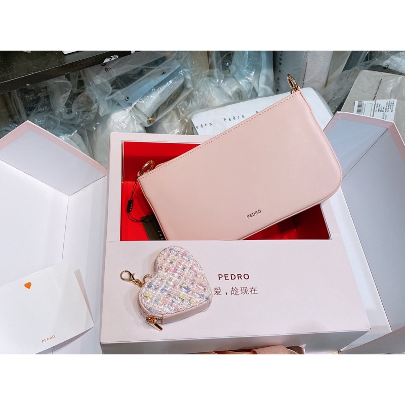 Set Túi pedr đeo chéo màu hồng hộp quà tặng