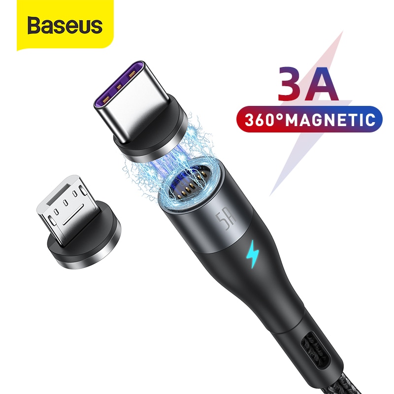 Baseus Magnetic Charging Cable for iPhone 11 8 Sạc từ tính 3A/5A Magnet USB C Cable Phone Charger for Samsung Xiaomi Type C Micro USB Cable