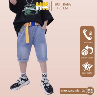 Quần short jean bé trai HK KIDS chất bò cao cấp dáng lửng kèm đai lưng phong cách Hàn Quốc size đại cho bé từ 6-16 tuổi