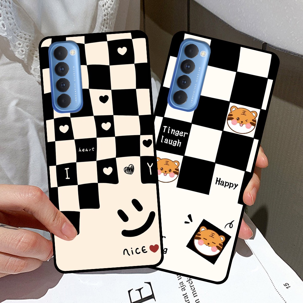Ốp Oppo Reno4 /  Reno4 Pro / Reno 4 in hình sọc caro, họa tiết đen trắng dễ thương