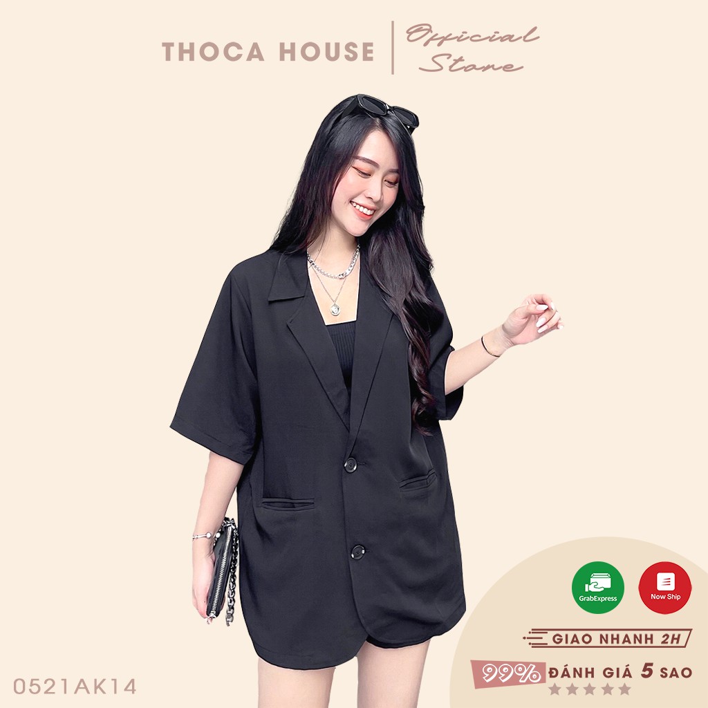 Áo khoác vest blazer tay ngắn túi nấp trơn trắng, đen, nude THOCA HOUSE cách điệu hiện đại, sang trọng