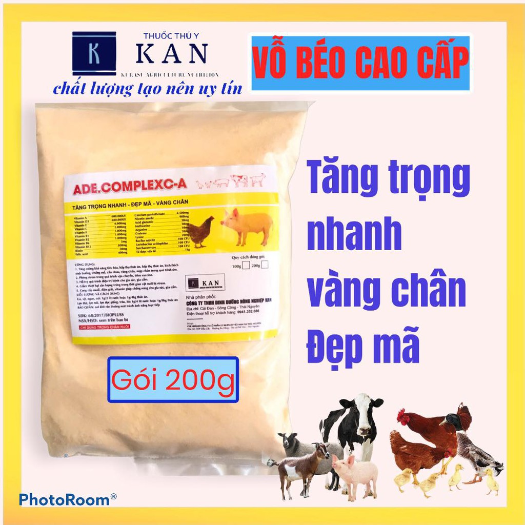 Thuốc bổ vỗ béo vàng da, đẹp mã; tăng sức đề kháng mau ăn, chóng lớn cho gia súc gia cầm gói 200g