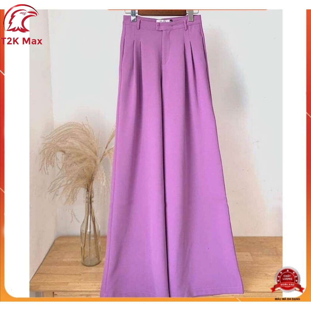 Quần ống loe nữ xếp ly dài trên 100cm cạp cao - Quần ống suông rộng lưng cao chất vitex cao cấp - T2K Max