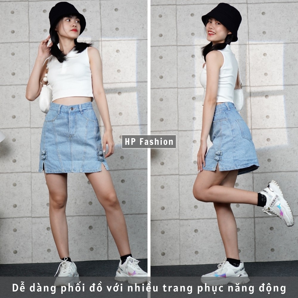 Chân váy jean chữ A xẻ tà cực xinh, chân váy bò nữ cạp lưng cao dáng ngắn trẻ trung - QJ29 - Happy Style