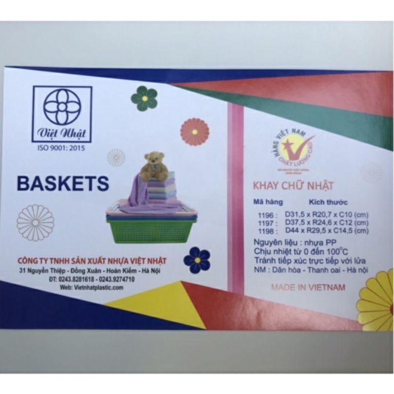 Khay nhựa chữ nhật có tay cầm, nhựa Việt Nhật hàng Việt Nam chất lượng cao Ms7589