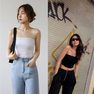 A016 Áo quây ngực ống tube crt đen trắng dáng ngắn co giãn, Áo lót bra croptop không dây thun phông trơn ôm body