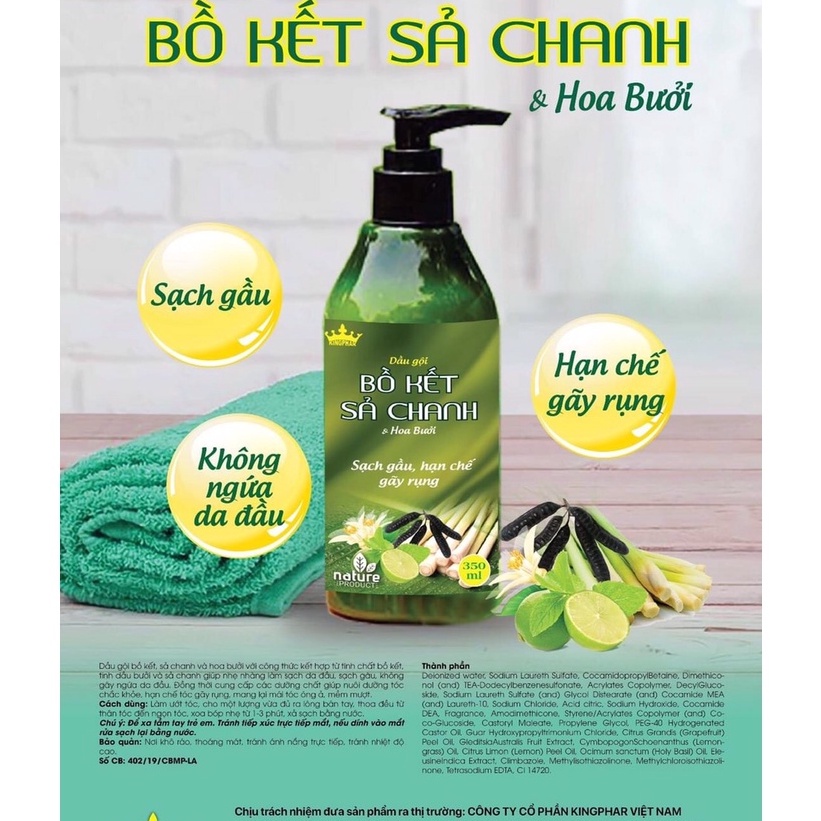 Dầu Gội Bồ Kết Sả Chanh Hoa Bưởi Kingphar Sạch Gàu, Ngừa Rụng Tóc, Chắc Khỏe Mềm Mượt Tóc - 300ml