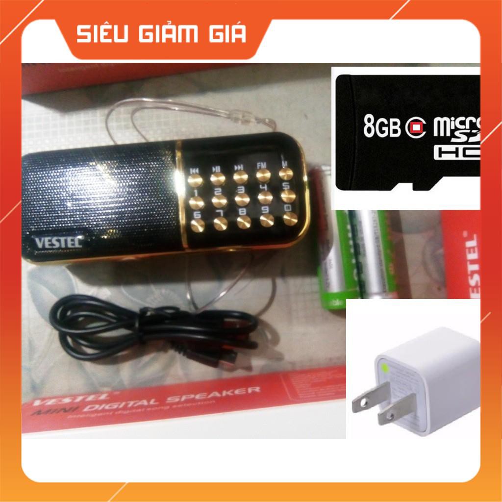 Combo Thẻ nhớ 8GB + Củ sạc + Đài BKK B851 nghe thẻ nhớ và FM (Nghe FM, nghe nhạc, nghe niệm Phật, giảng kinh).