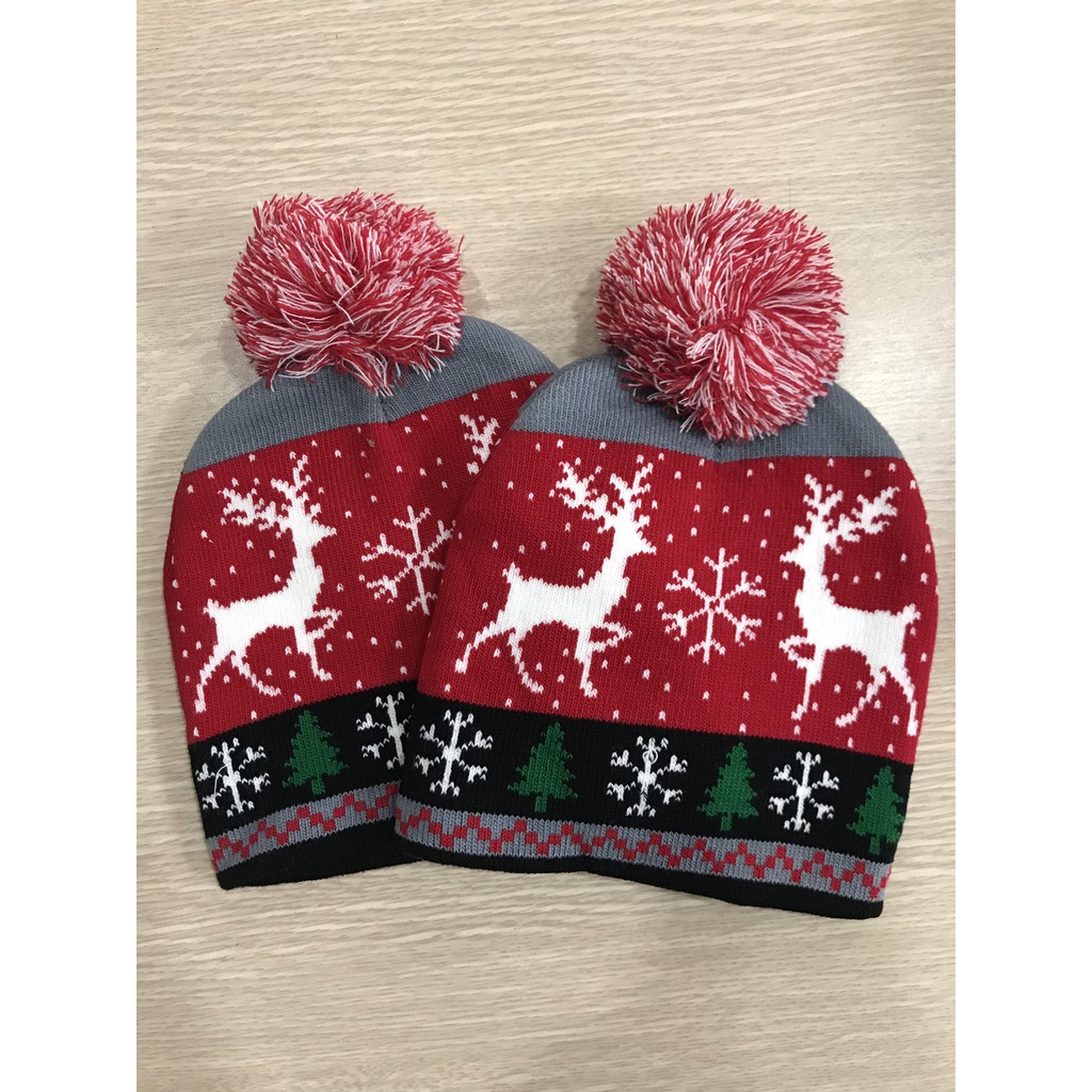 Mũ len Noel đính quả bông xinh cho các bé