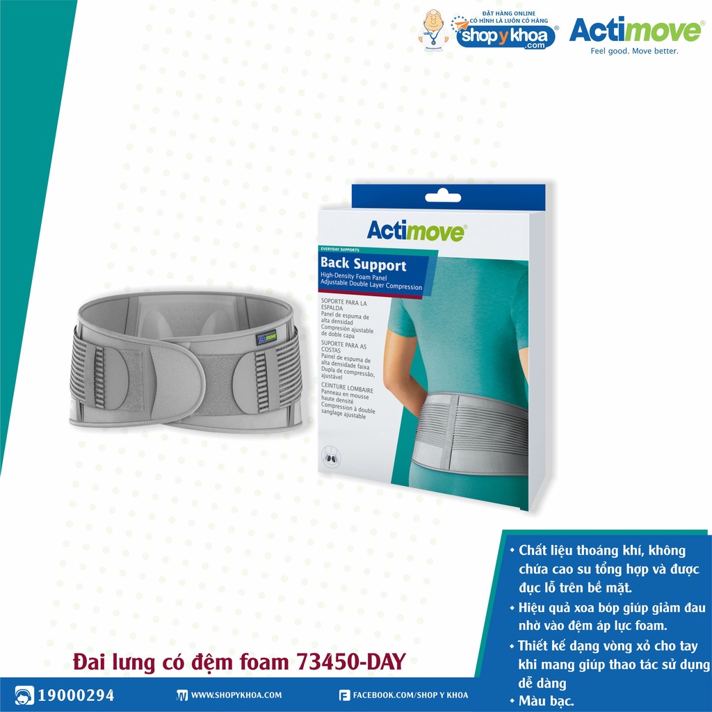 Đai Lưng Có Đệm Foam Giúp Xoa Bóp, Giảm Đau 73450-DAY, Màu Xám [Actimove] - Nhập Khẩu Chính Hãng Châu Âu