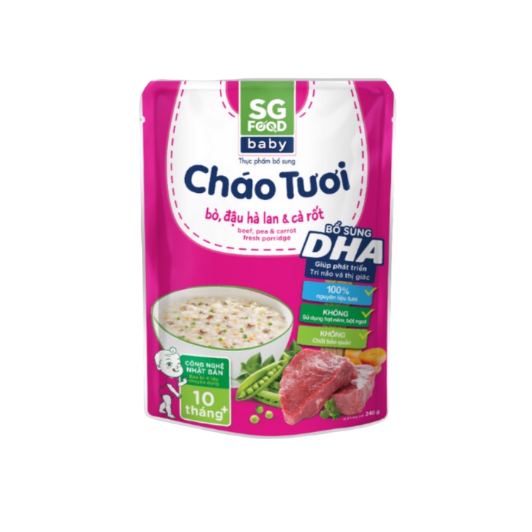 Thùng 30 gói cháo tươi Sài Gòn food dành cho bé 10 tháng (đủ vị)