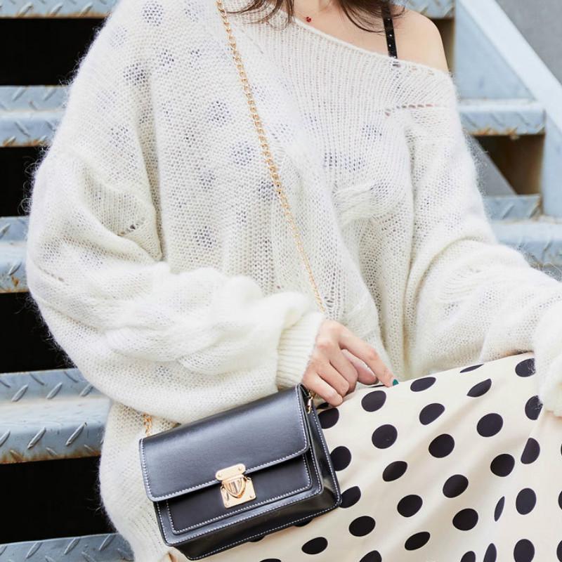 IELGY Túi đeo chéo dáng vuông cỡ nhỏ phối dây xích phong cách thời trang cho phái nữ