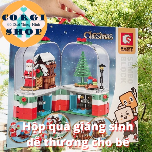 Lego GIáng Sinh Ông Già Noel, Đèn Phát Sáng, Đồ Chơi Mô Hình Trưng Bày, kích thước: lớn 33x7x31cm, nhỏ 12x9x7cm
