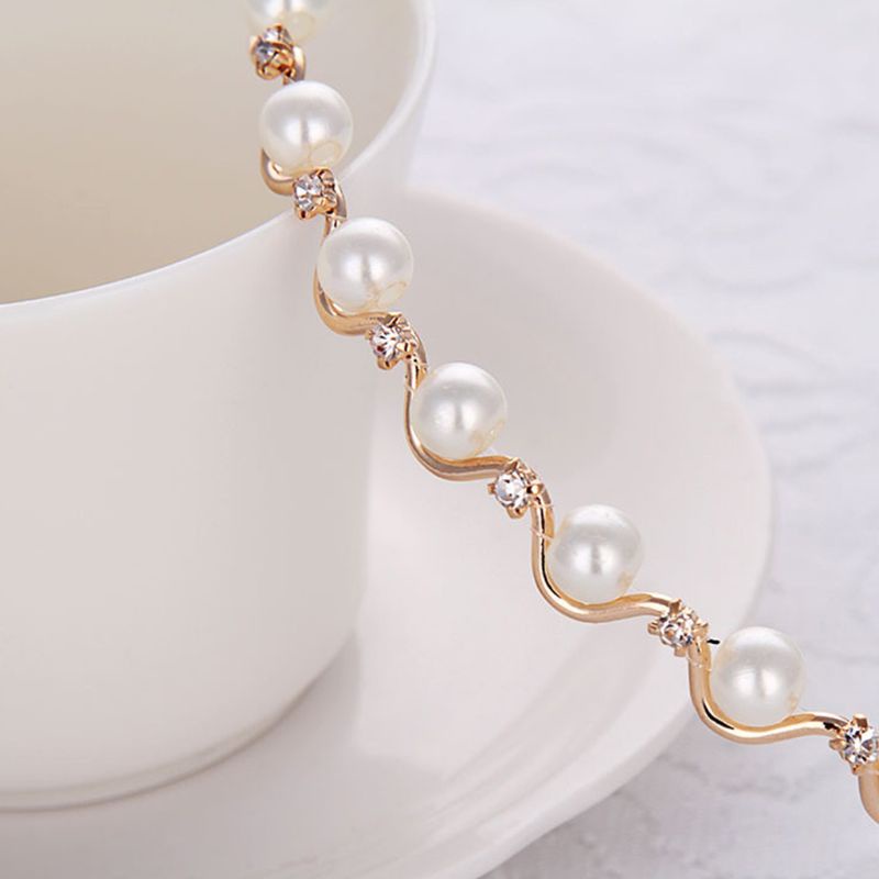 Cài Tóc Đính Ngọc Trai Giả Bằng Thép Gợn Sóng Phong Cách Hàn Quốc Tối Giản Dành Cho Cô Dâu