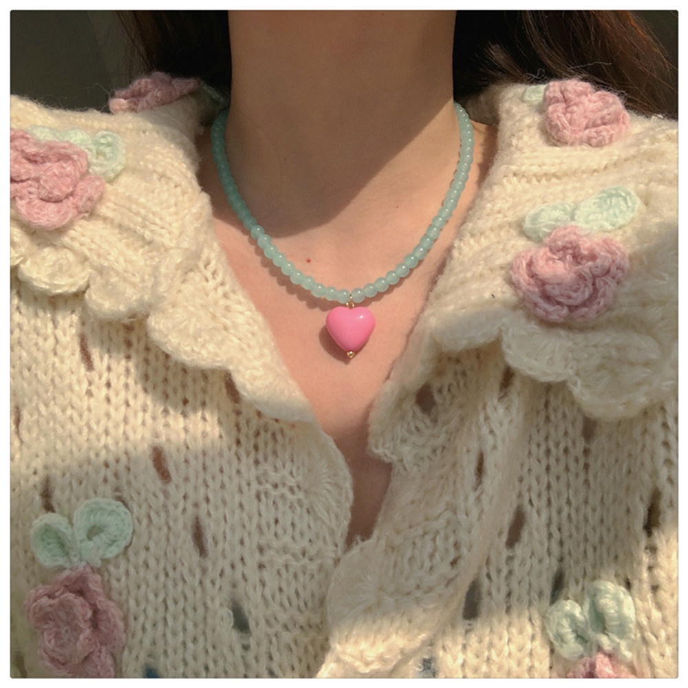 Cod Qipin Vòng cổ Chuỗi Hạt Pha Lê Hồng Bạc Hà Xanh Lam Ngọt Ngào Tinh Tế Không Đối Xứng Phong Cách Hàn Quốc Cho Nữ