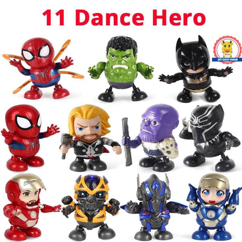 Robot đồ chơi nhảy múa cho bé, siêu anh hùng Ironman người nhiện spiderman phát nhạc cho trẻ em
