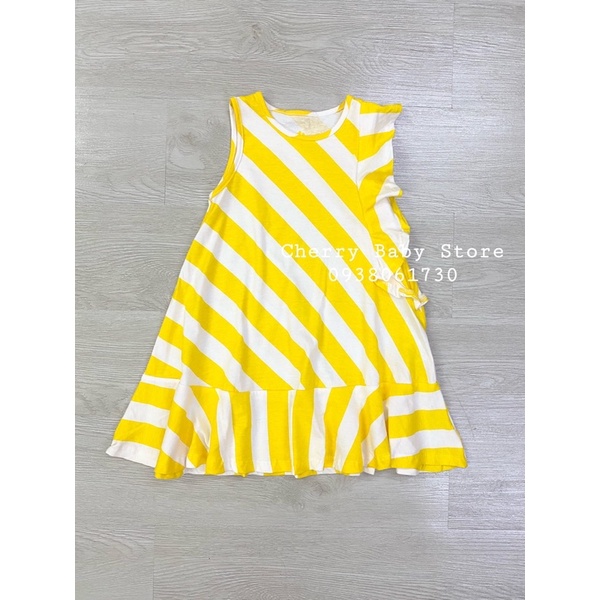 Đầm sát nách tay bèo sọc vàng bé gái size 4-16y