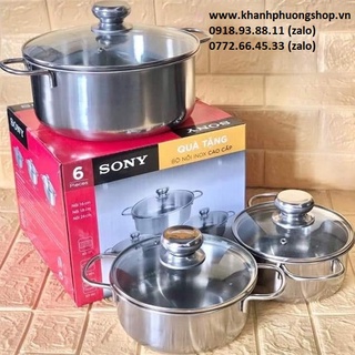 Bộ 3 nồi inox 16,18,24cm xài bếp từ - bộ 3 nồi inox