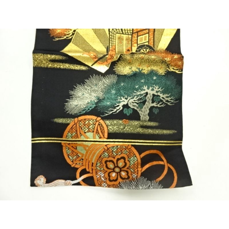 Trang phục truyền thống Nhật Bản/ Dây thắt lưng Nagoya Obi/Hoa văn cây tùng, xe kéo và quạt
