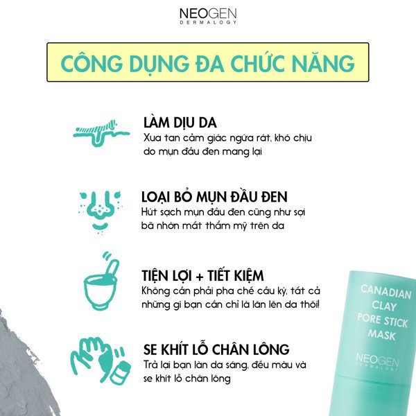 Thanh Lăn Loại Bỏ Mụn Đầu Đen Từ Đất Sét Bùn Băng Neogen Dermalogy Canadian Clay Pore Stick 28g