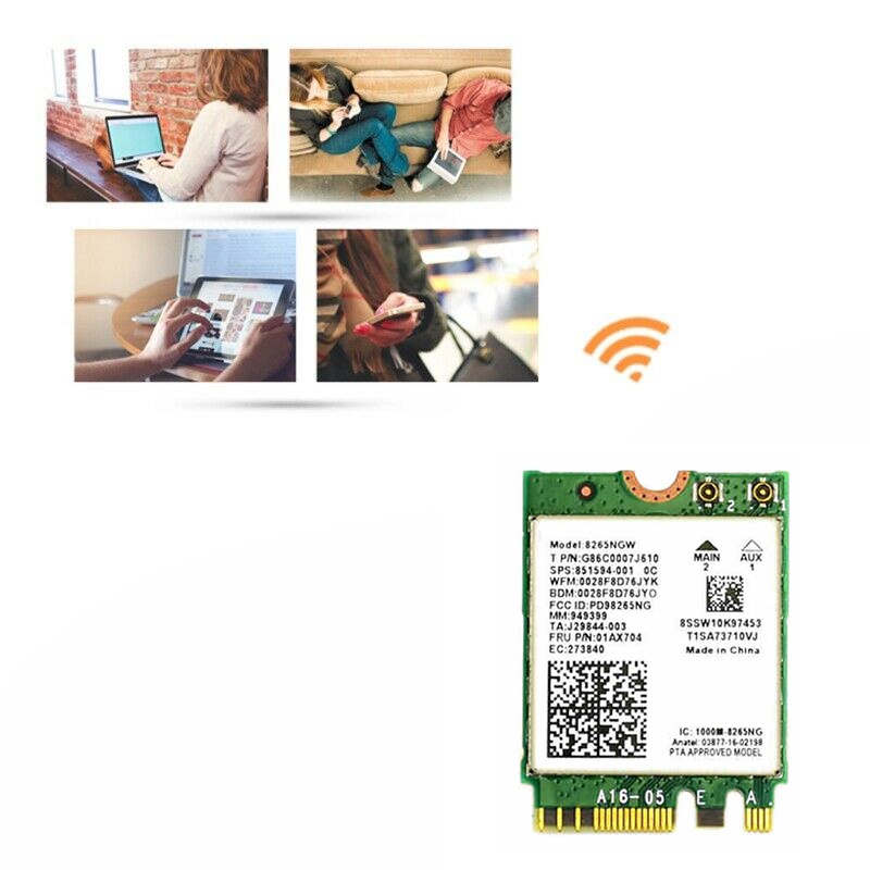 Thẻ WiFi AC8265 Bộ điều hợp mạng ăng-ten 6DB cho Jetson Nano 300Mbps-867Mbps 2.4GHz 5GHz Mô-đun NGFF BT4.2 băng tần kép