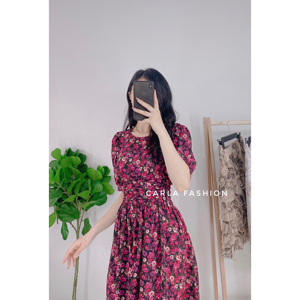 Váy hoa nhí nhún eo vintage CARLA _V18 | BigBuy360 - bigbuy360.vn