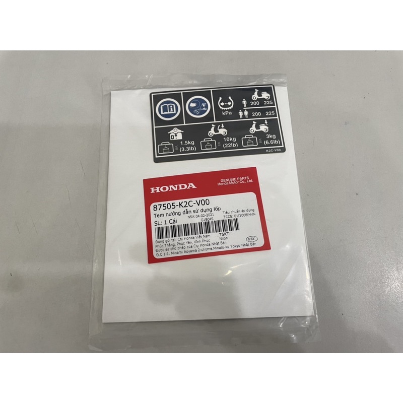 Tem hướng dẫn sử dụng lốp vision honda