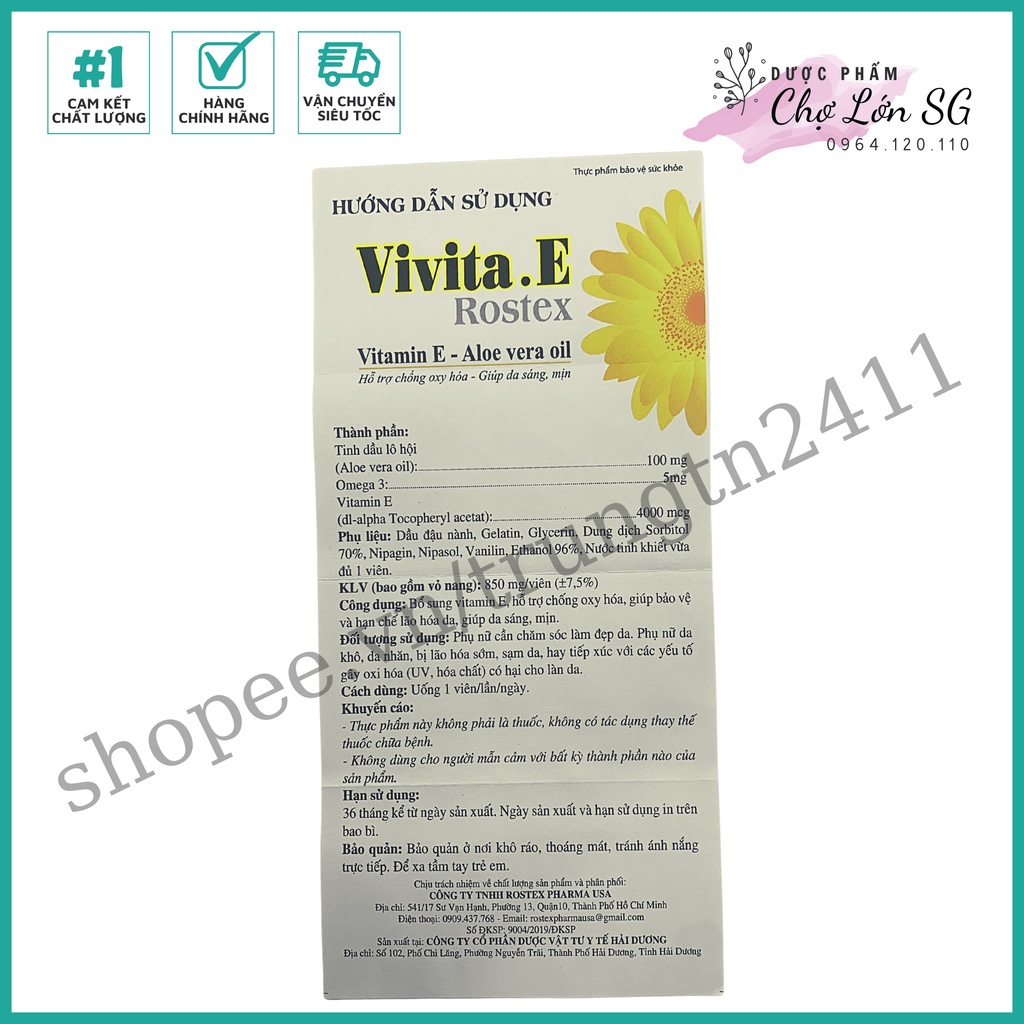 Viên uống đẹp da Vitamin E 4000mcg, tinh dầu lô hội làm đẹp da, chống lão hóa - Hộp 30 viên