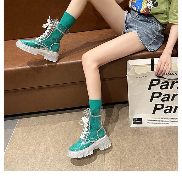 Giày boot nữ cao cổ trong suốt ✨ TẶNG 01 ĐÔI TẤT NGẪU NHIÊN ✨ Đế cao 5cm chống trơn trượt, chống mài mòn