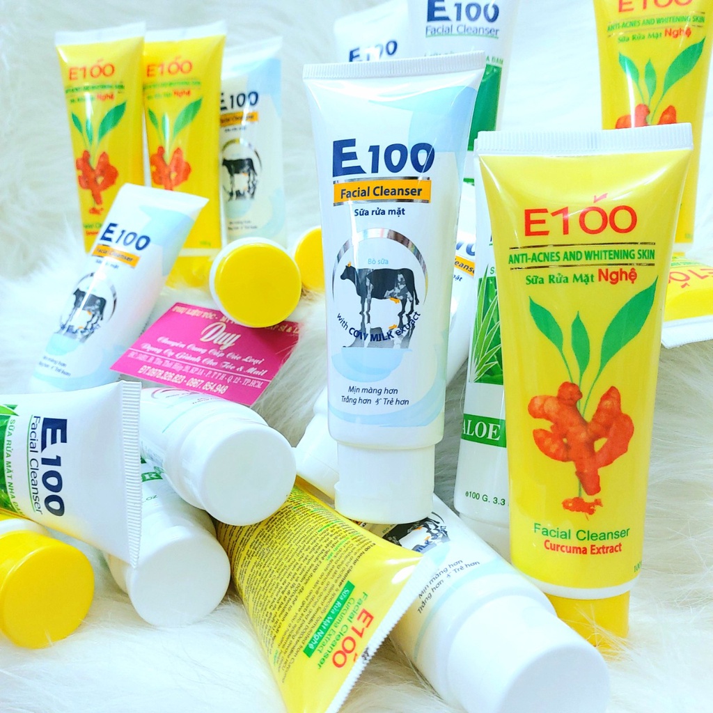 Sữa Rửa Mặt E100 100g - 80g - Nghệ - Bò - Nha Đam Cho Làn Da Sạch Và Sáng Mịn - Hàng Công Ty Loại 1