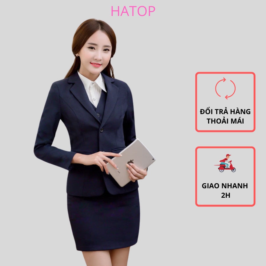 Áo vest nữ công sở tay dài HATOP cao cấp màu xanh đen vải tuyết mưa loại 1 AVDX402