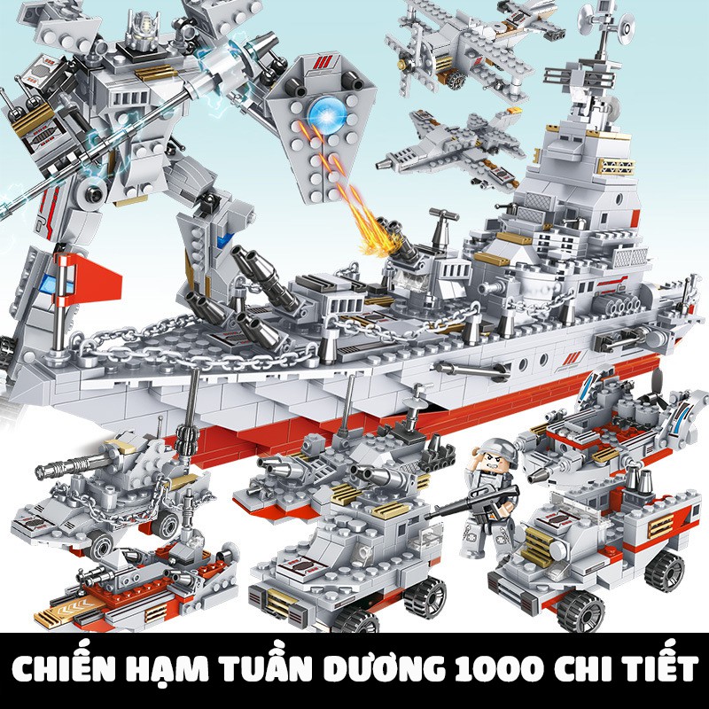 [1000 CHI TIẾT] ĐỒ CHƠI LEGO TÀU CHIẾN HẠM TUẦN DƯƠNG GỒM LEGO ROBOT, LEGO CẢNH SÁT HẢI QUÂN