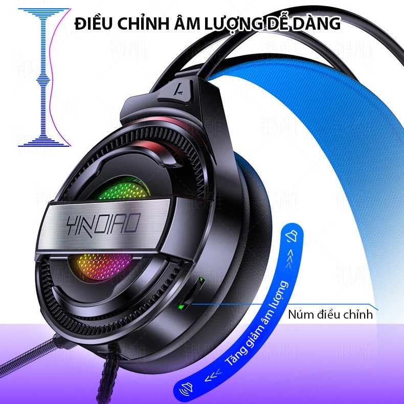 Tai nghe chụp tai Gaming Latope tai nghe có dây chống ồn Led nổi bật Q3