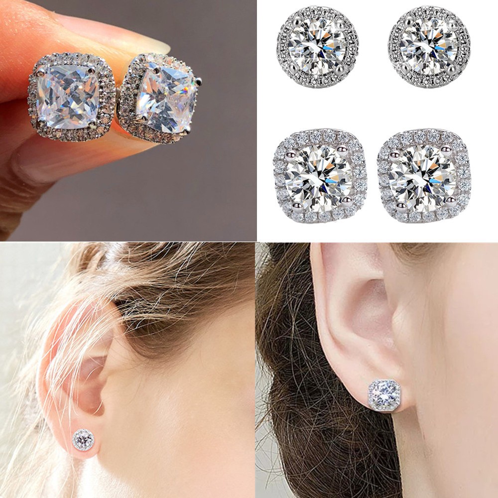 💮LANFY💮 New 925 Sterling|Fashion Square Zircon|Stud Earrings Gift Jewellery Wedding Luxury Round Female Womens