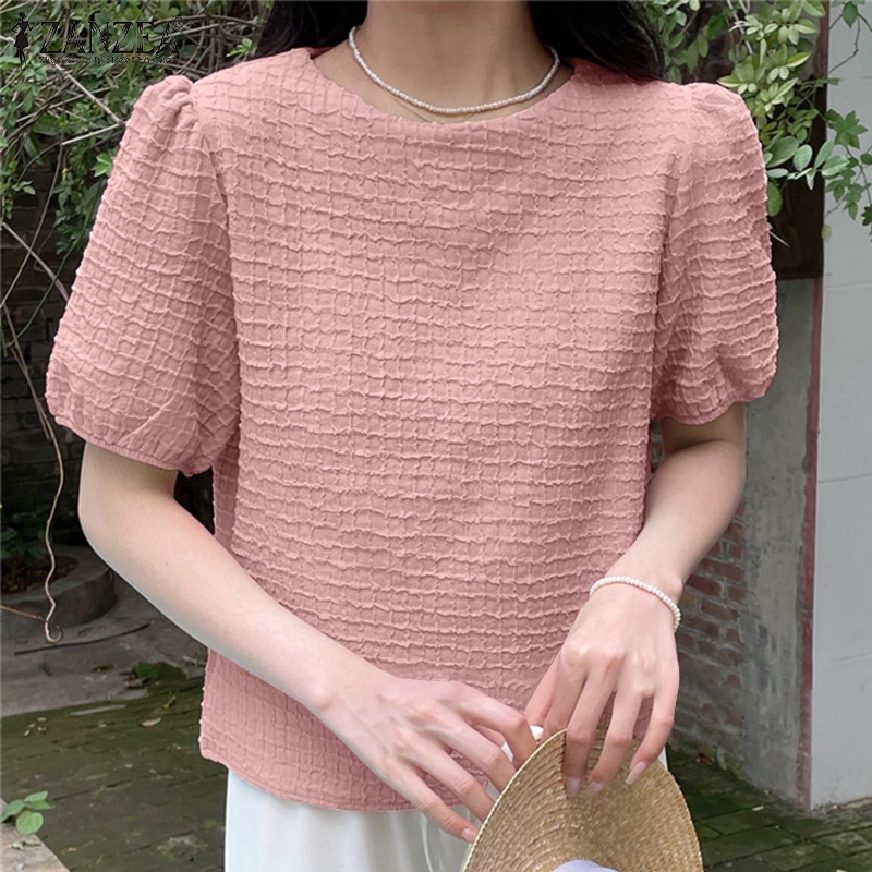Áo sơ mi Zanzea tay lửng cổ tròn màu trơn sành điệu dành cho nữ
