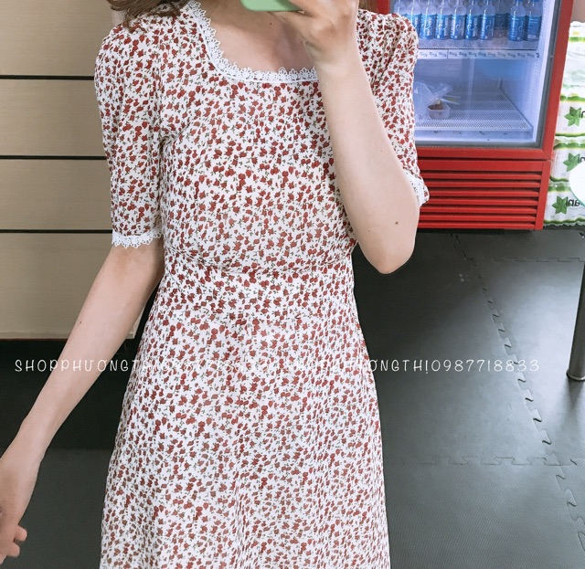 [VIDEO] Đầm hoa nhí cổ vuông ren tay ngắn - váy vintage tiểu thư | BigBuy360 - bigbuy360.vn