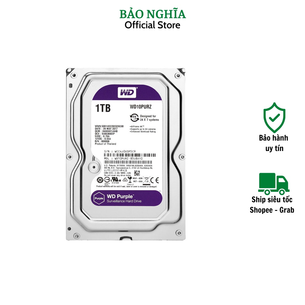 Ổ cứng HDD 1TB Western Digital chuyên dụng cho camera (WD10PURZ) - Bảo hành 36 tháng