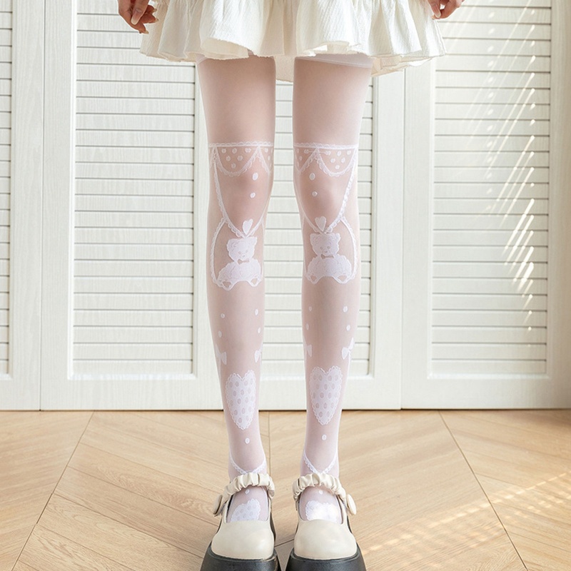 XIXI Tất Dài Qua Gối Co Giãn Họa Tiết Gấu Xinh Xắn Theo Phong Cách Lolita