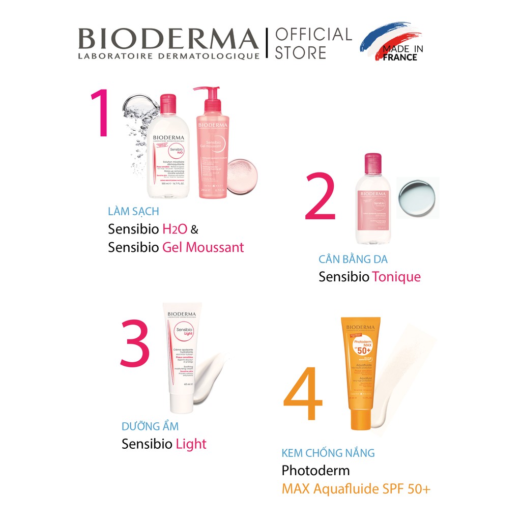 Bộ đôi kem chống nắng cho mọi loại da Bioderma Photoderm MAX Aquafluide SPF 50+ 40ml và tẩy trang Sensibio H2O 100ml