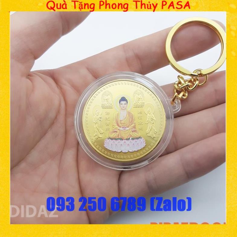 Móc Treo Chìa Khóa xe máy, ô tô, xe hơi Đồng Xu Đức Phật Thích Ca Mâu Đài Sen, cầu bình an quà tặng ý nghĩa